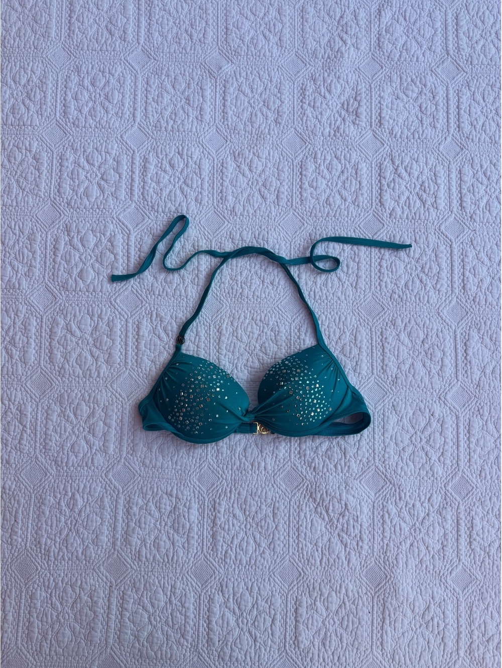 RARE Victoria secret 2000s push up Teal Embellished Push-Up Bikini Top